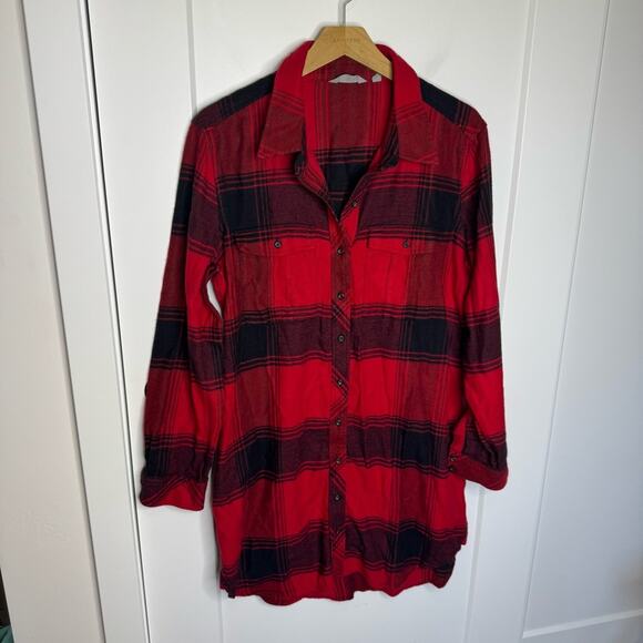 Athleta Trail To Town Button Down Shirt Dress Red & Black Plaid Print Size Large - Picture 1 of 5